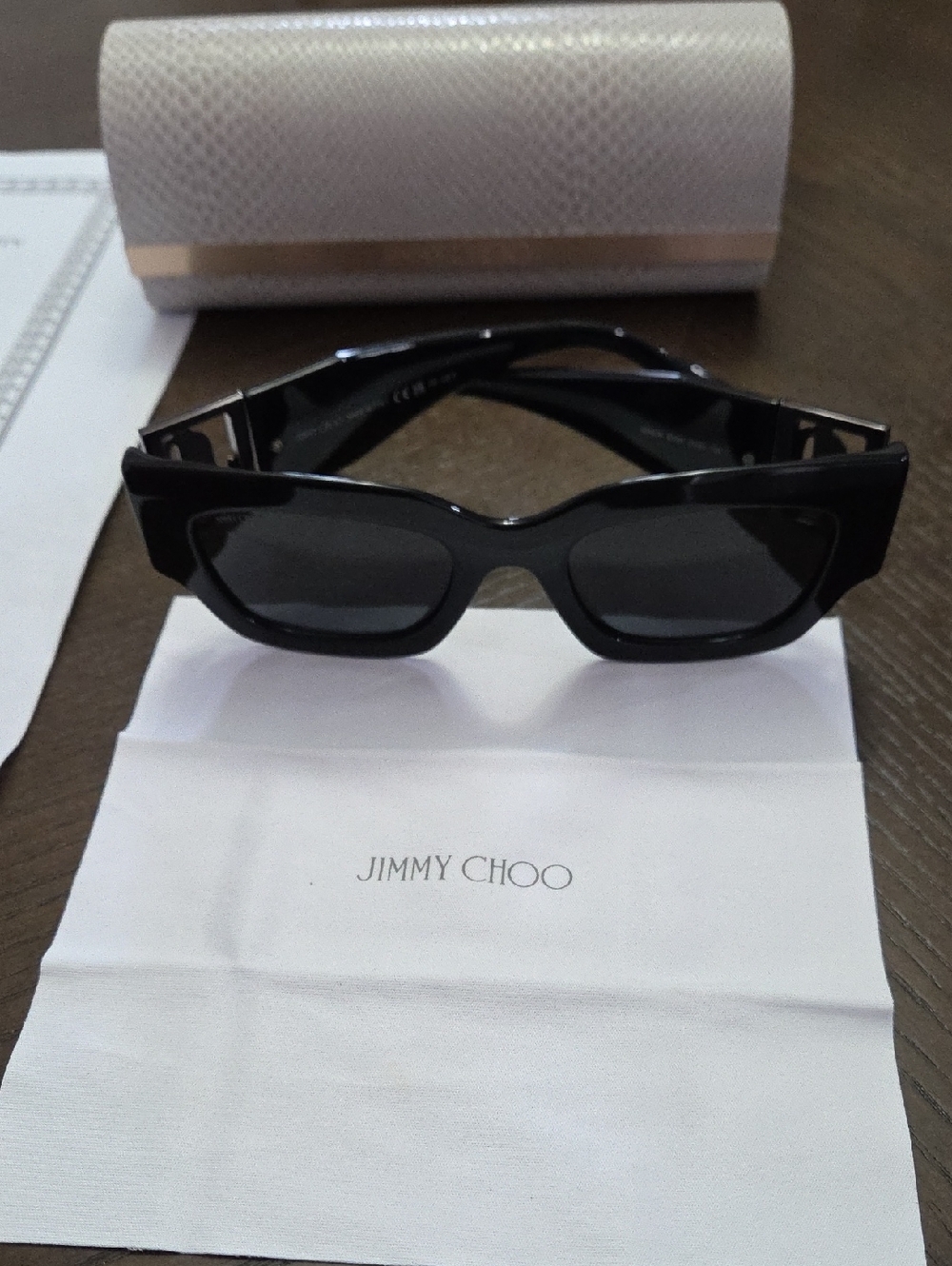 Jimmy Choo Black Sunnies Sunglasses with Dark Lenses Case, Cloth And COA Include